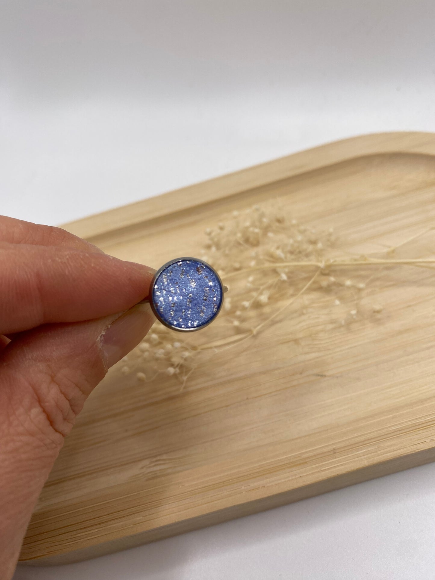 Bague incruste bleu nacré et argent