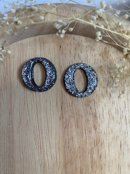 Pampilles rondes 20mm noir paillettes argent