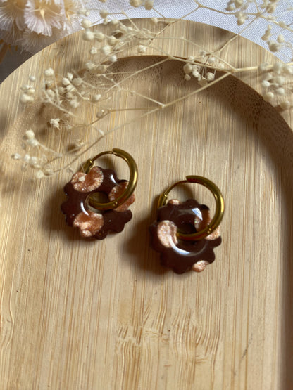 Pampilles mini fleurs 17mm marron pois bronze