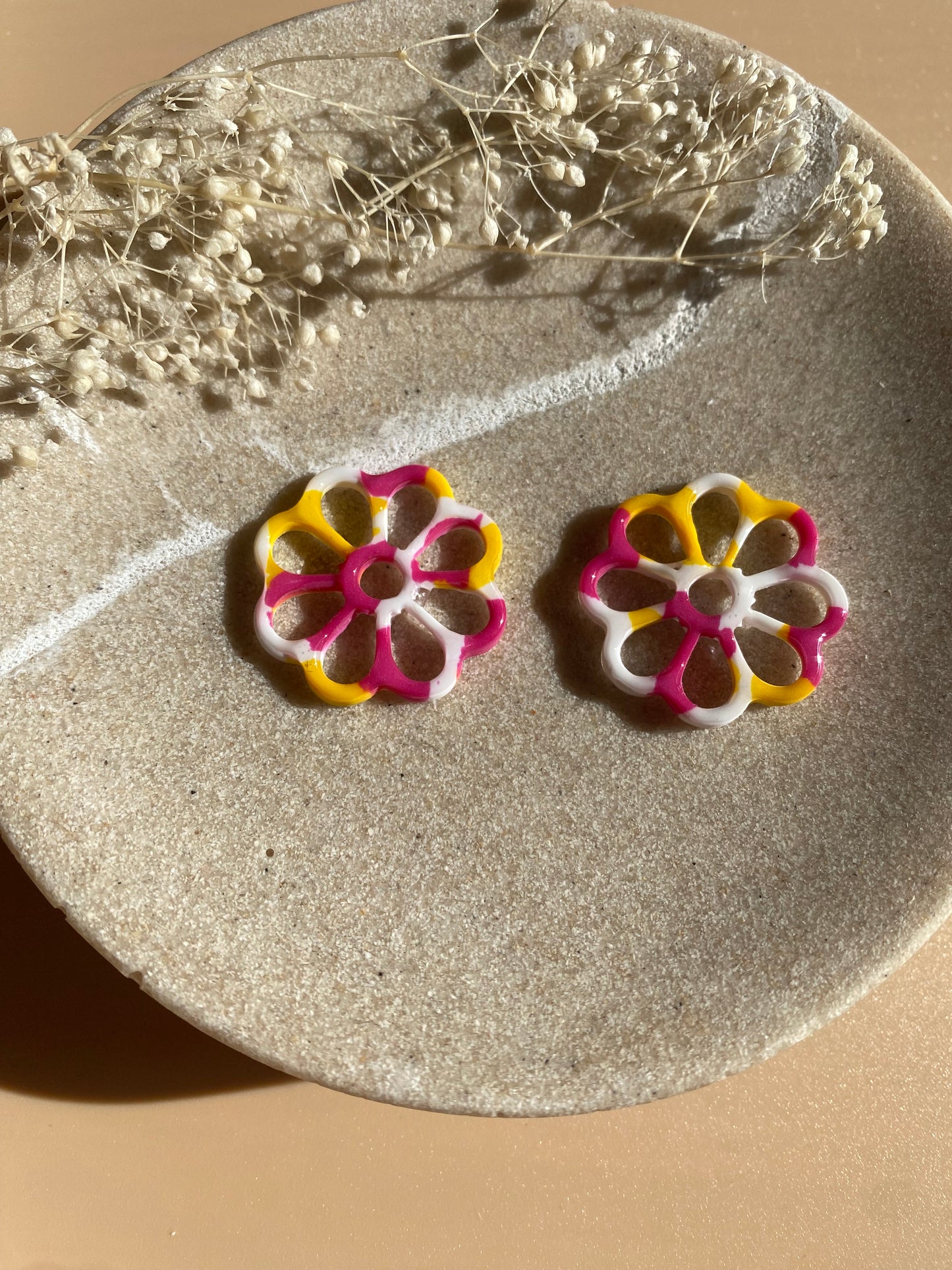 Pampilles Margot 25mm jaune fuchsia et blanc
