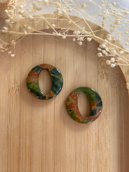 Pampilles rondes 20mm marbré vert or bronze