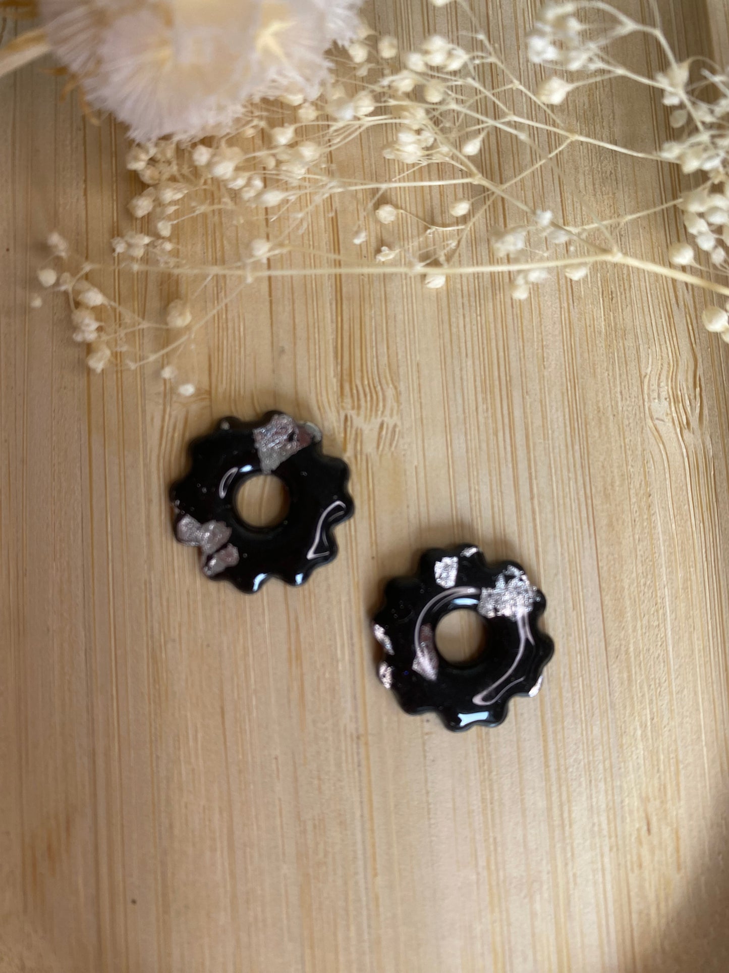 Pampilles mini fleurs 17mm noir argent