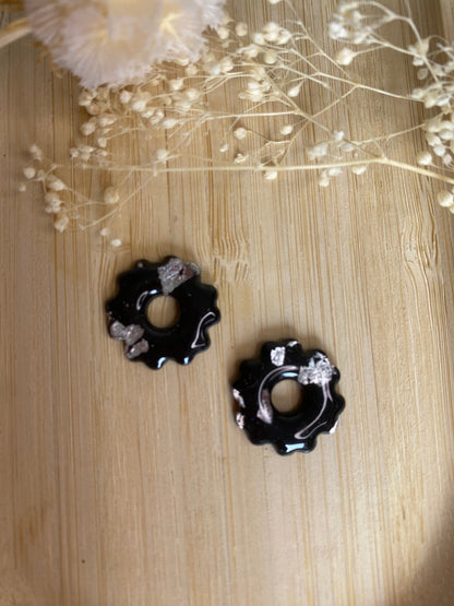 Pampilles mini fleurs 17mm noir argent