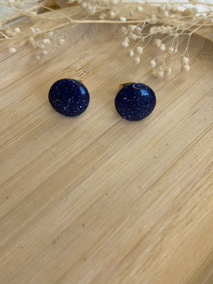 Puces d'oreilles rondes paillettes marine