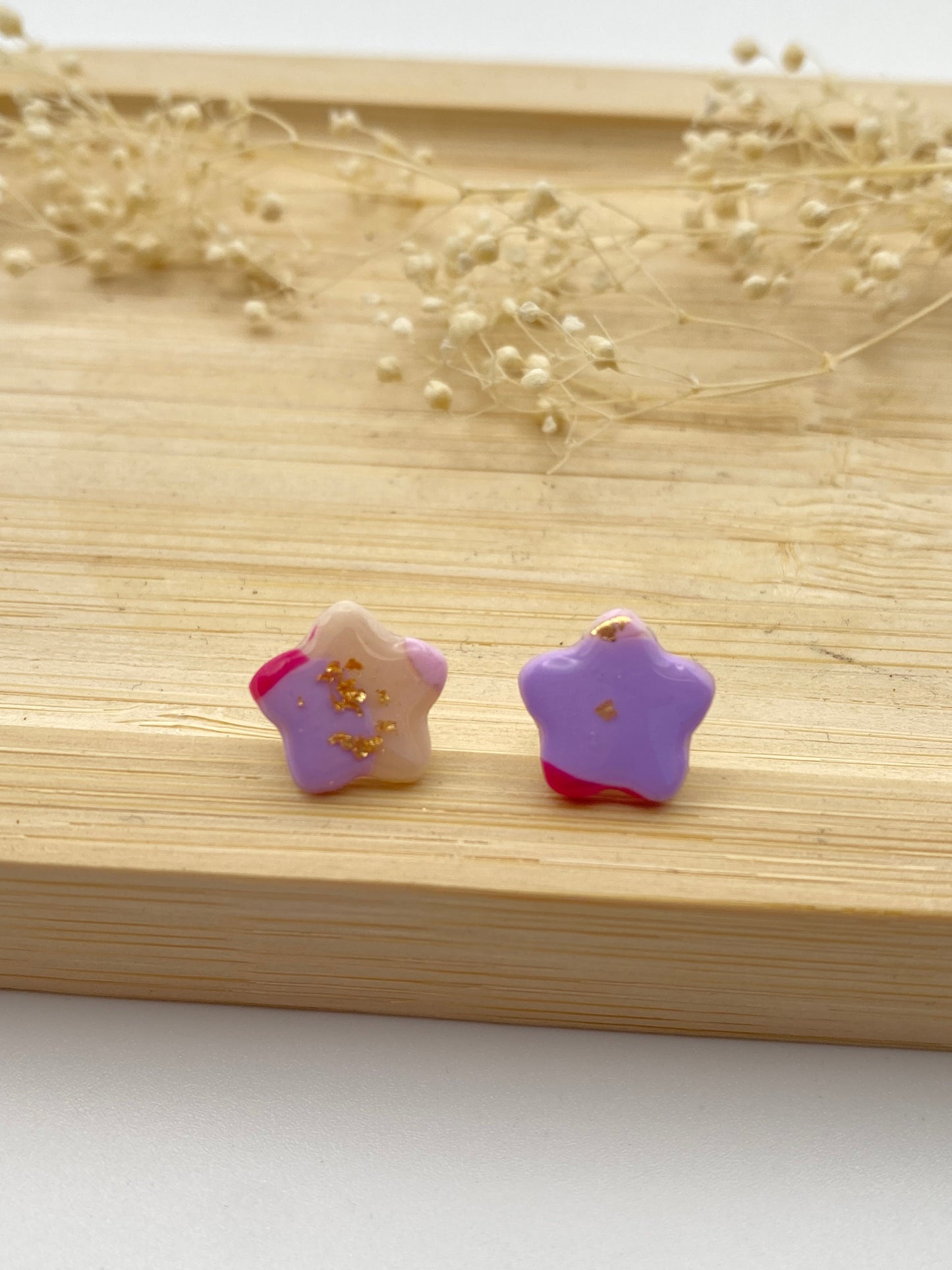 Puces d'oreilles étoiles different rose et or