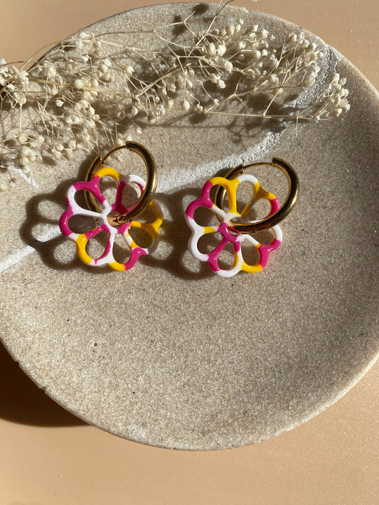 Pampilles Margot 25mm jaune fuchsia et blanc