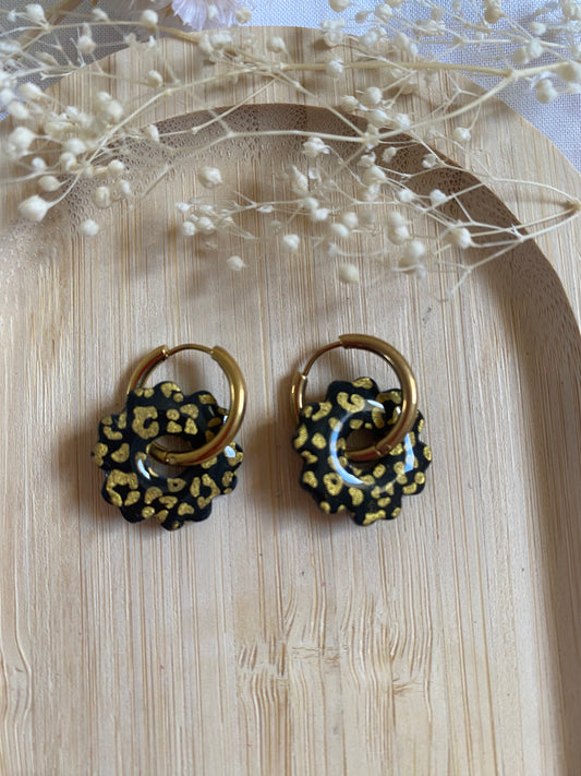 Pampilles mini fleurs 17mm noir leopard or