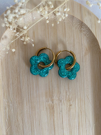 Pampilles Pétale turquoise à paillettes