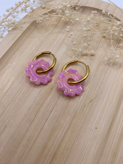 Pampilles mini fleurs 17mm rayé rose violet or